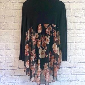 ELEGANT BLACK KNIT + SHEER FLORAL KIM & CAMI - M